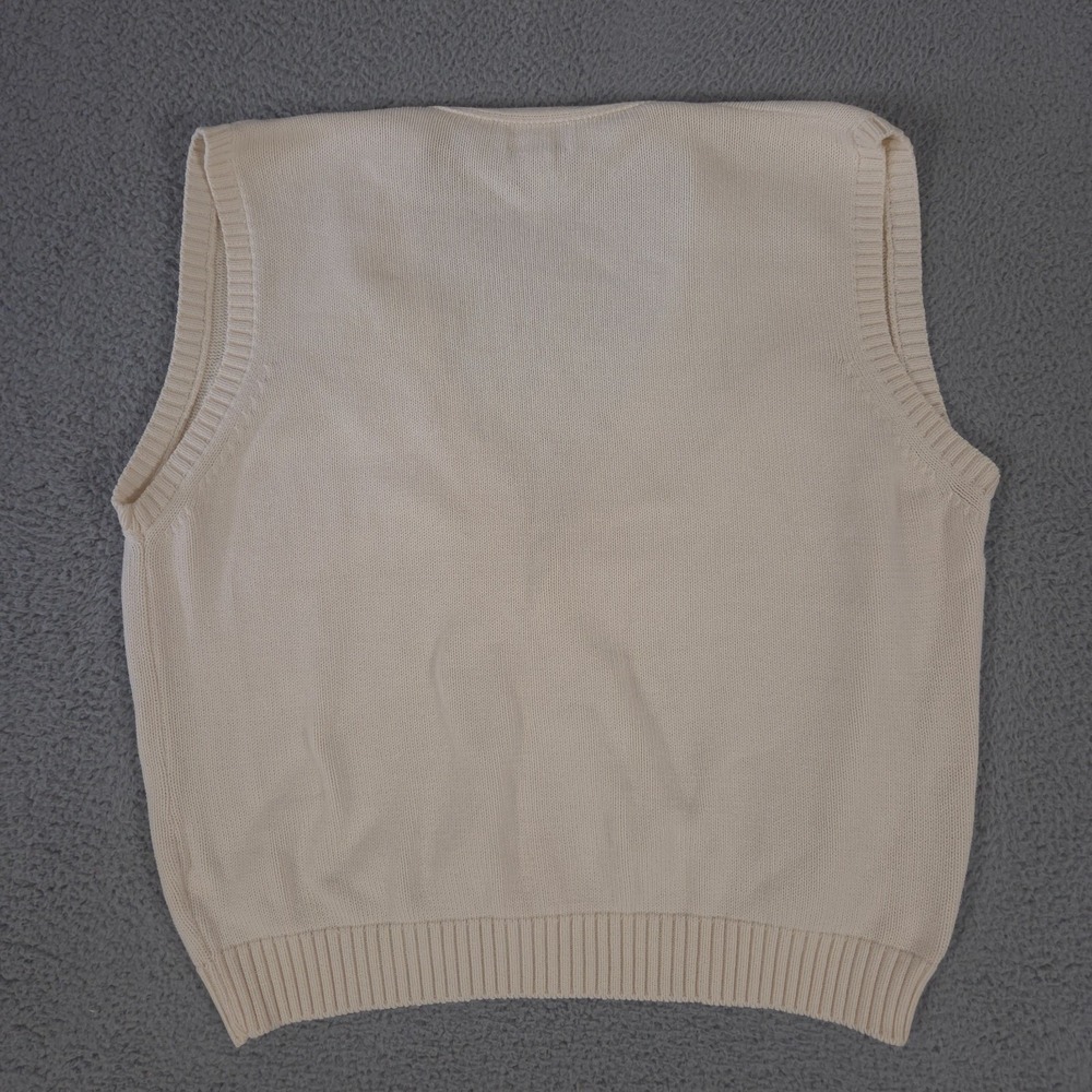 VINTAGE Lands End Sweater Vest Mens XL Beige Button Cardigan Cotton Made in USA - Picture 4 of 8